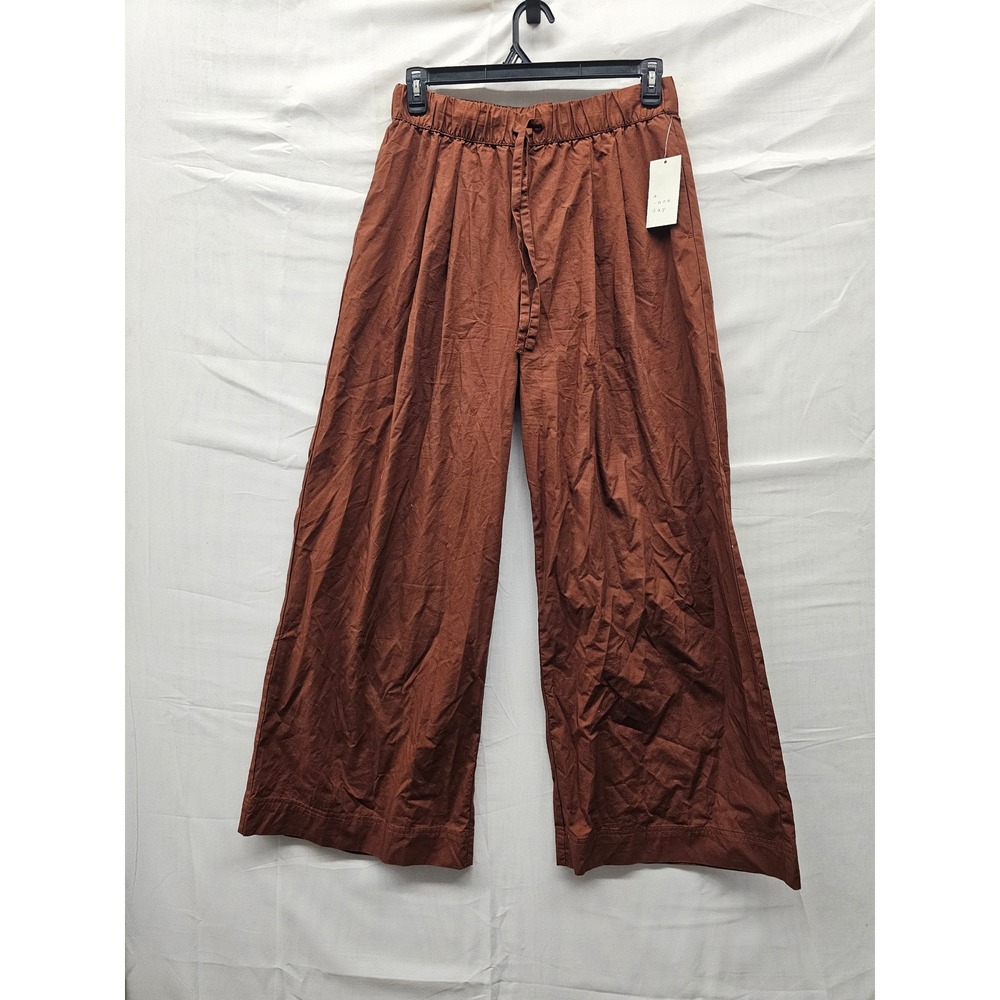A New Day Womens Wide Leg Pants Brown Cotton Casual Size Medium